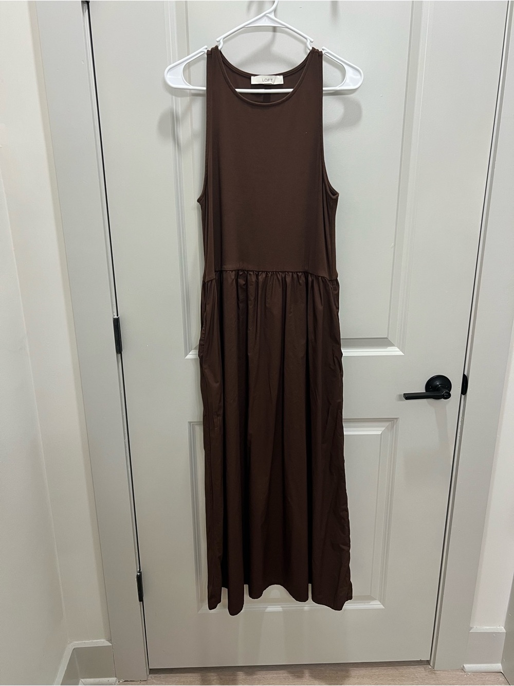 LOFT Chocolate Brown Sleeveless Mixed-Media Maxi Dress